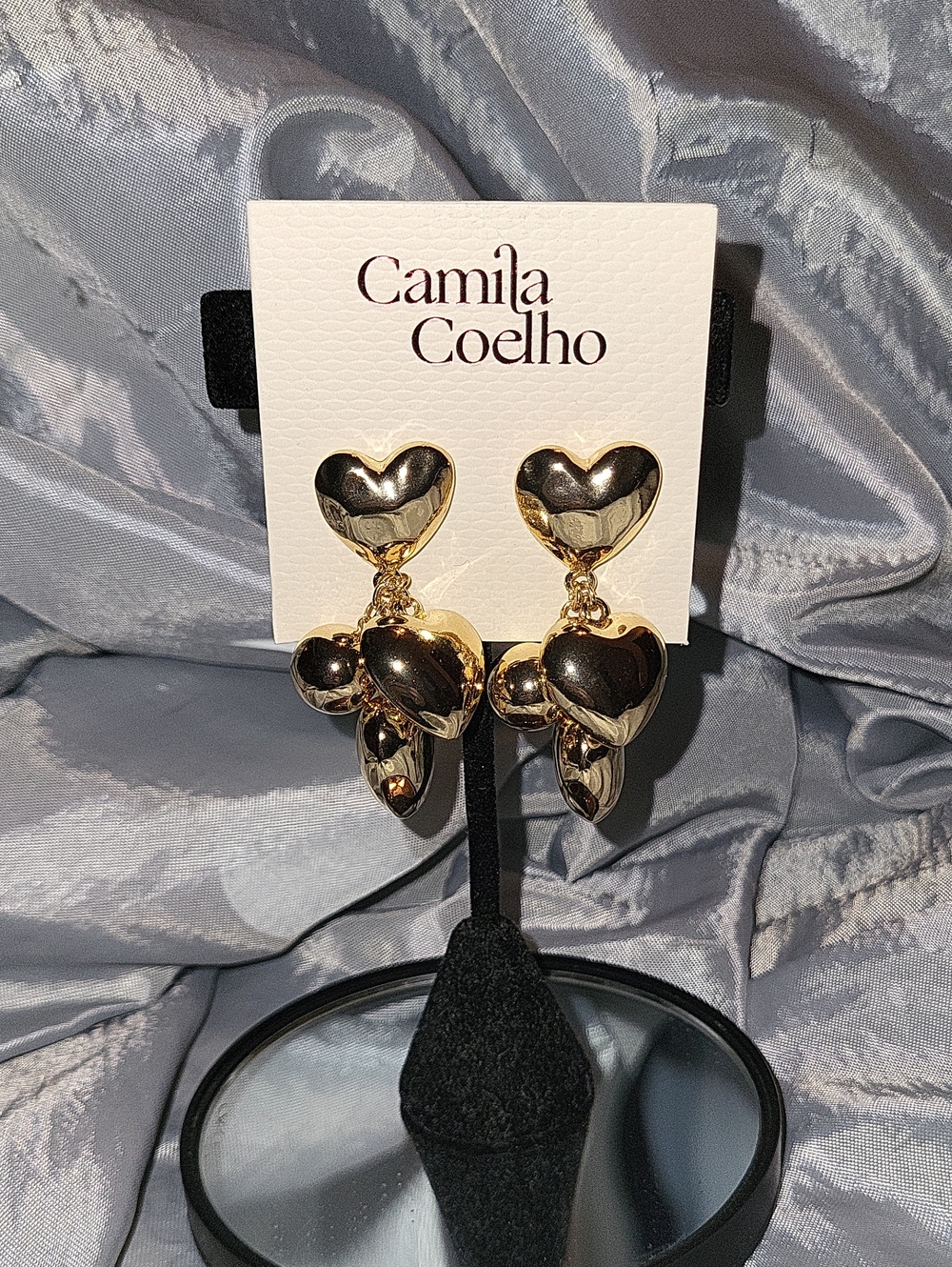 Camila Coelho Shiny Gold Heart Cluster Drop Earrings